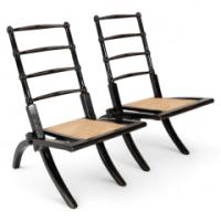 Godwin Style. Pair of Aesthetic Movement Ebonized Folding Chair W. New Cane Seat