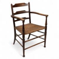 Morris and Co. A rare Arts and Crafts ladder back rush seat armchair - Thumbnail 1