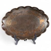 Arts and Crafts, c.1910 Copper Tray with Floral Decoration and Folded Wavy Edge