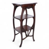 An Art Nouveau Mahogany Three-Tier Plant Stand with Shallow Floral Carving - Thumbnail 1