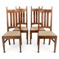 E. A. Taylor for Wylie & Lochhead. A Set of Four Arts & Crafts Oak Dining Chairs - Thumbnail 1
