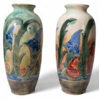 Frank Brangwyn for Royal Doulton. A Pair of Hand Painted Vases