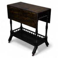 An Aesthetic Movement Walnut Drop Leaf Side Table on Four Turned & Incised Legs - Thumbnail 1