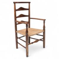 C R Ashbee attr. An Arts & Crafts oak ladder back armchair with re-rushed seat - Thumbnail 1