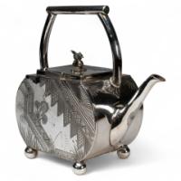 W W Harrison & Co., An Aesthetic Movement Silver-plated Tea Pot