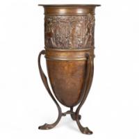 An unusual Arts and Crafts style copper vase decorated with woodland scene - Thumbnail 1