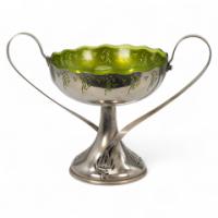 WMF. Art Nouveau Silver-plated Centerpiece with Whiplash Handles & Glass Liner