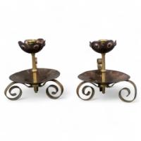 Benham & Froud. A Pair of Arts & Crafts Copper Night Candle Holder W. Flower Head
