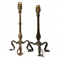 Faraday & Sons. A Near Pair of Arts & Crafts Pullman Coach Brass Table Lights