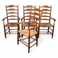 Philip Clissett a Fine Set of Four Early Arts & Crafts Ash Ladder Back Armchairs - Thumbnail 1
