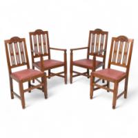 A Set of Four Arts & Crafts Dining Chairs with Nicely Carved Floral Decoration - Thumbnail 1