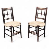 Morris & Co. Ford Madox Brown. Pair of Aesthetic Movement rush seat side chairs Sussex range - Thumbnail 1