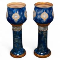 Royal Doulton. A Perfect Pair of Jardinieres on Matching Stands