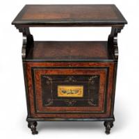 An Aesthetic Movement Amboyna & Ebonized Music Cabinet with Incised & Gilt Decoration