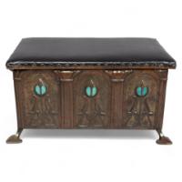 Jesson Birkett, Attributed – Arts and Crafts Copper Fireside Log Box and Seat - Thumbnail 1