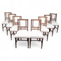 Bruce Talbert (1838-1881) Probably for Gillows of Lancaster & London. A Set of Eight English Aesthetic Movement Walnut Dining Chairs