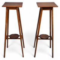 C. F. A. Voysey, attributed. Made & Retailed by Goodyers of Regent Street & New Bond Street London. A Rare Pair of Simple Arts & Crafts Oak Plant Stands