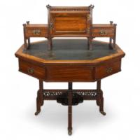 Thomas Jeckyll, attributed. Made by William Walker & Sons. A Rare Anglo-Japanese Octagonal Walnut Partner Desk