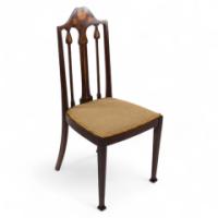 Liberty & Co., Arts & Crafts Mahogany Side Chair with Fruitwood Floral Inlaid Decor