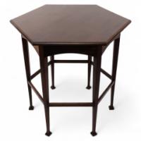 Liberty & Co., attributed. An Aesthetic Movement Hexagonal Side Table with Herringbone Inlay - Thumbnail 1