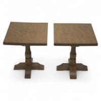 Mouseman in the Style of Pair of Arts & Crafts Yorkshire School Oak Side Tables