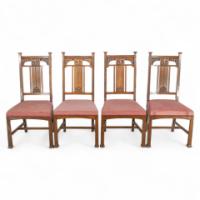 Robson & Sons – Set of 4 Arts and Crafts oak chairs with carved floral backs