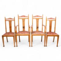 Wylie & Lochhead Glasgow. A Set of Six Arts & Crafts Oak Dining Chairs