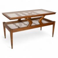 Italian Teak Two-Tier Coffee Table with Wavy Glass Supports c.1960 - Thumbnail 1