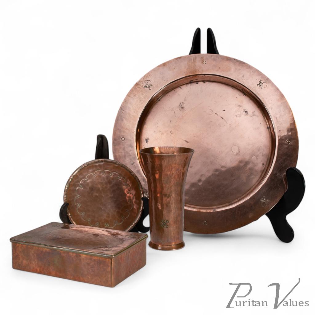 Birmingham Guild of Handicraft. Arts & Crafts Four Piece Hand-hammered Dressing Table or Desk Set