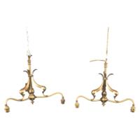 Arts and Crafts – Pair of Brass Three-Branch Ceiling Lights, c.1900 - Thumbnail 1
