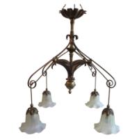 WAS Benson. A rare four branch copper and brass chandelier - Thumbnail 1