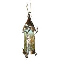 An Arts and Crafts silver plated lantern with floral Vaseline shade. - Thumbnail 1