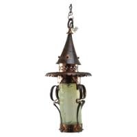 An Arts & Crafts Copper & Vaseline Lantern with Floral Flowing Decoration