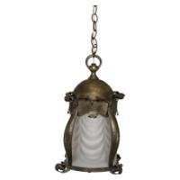 Arts and Crafts – Hammered Brass Lantern with Original Ribbed Glass, c.1900