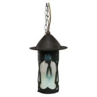 An Arts & Crafts Copper Lantern with a Flaring Hat & the Original Vaseline Shade