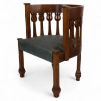 An Arts & Crafts Oak Armchair with Stylized Floral Upright Decoration - Thumbnail 1