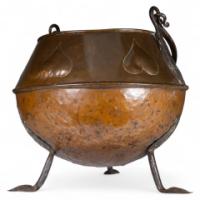An Arts & Crafts Copper Coal Bucket with Stylized Heart Decoration