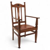English Arts & Crafts Oak Armchair with a Carved Mouse Inset to the Headrest