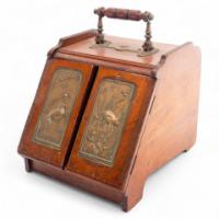 Aesthetic Movement Walnut Metamorphic Coal Box with Herons in a River Scene