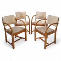 Heals – Art Deco Oak Armchairs with Rounded Arms, Set of Four