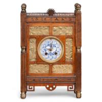 Howell & James in the Style of Lewis Foreman Day. A Small Aesthetic Movement Walnut Mantle Clock