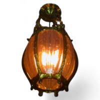 WAS Benson. An exceptional pair of three light, gilt bronze ceiling lights, with heavy moulded glass - Thumbnail 1