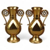 A W N Pugin. A pair of Gothic Revival brass flower vases engraved 'St Mary's Parish' - Thumbnail 1