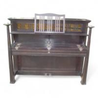 Walter Cave for Bechstein. A dark oak with an overstrung upright underdamper action - Thumbnail 1