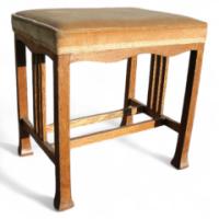 Walter Cave for Bechstein. An extremely rare Arts and Crafts oak piano stool matching the piano - Thumbnail 1