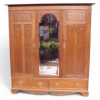 Shapland & Petter. An Arts & Crafts Oak Treble Wardrobe & Dressing Table - Thumbnail 1