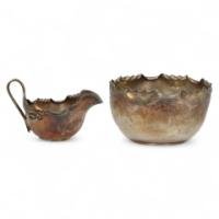 James Dixon, Dr. C. Dresser Style Of. A Silver Plated Sugar Bowl & Milk Jug