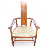 William Birch retailed by Liberty and Co. An inlaid mahogany armchair - Thumbnail 1