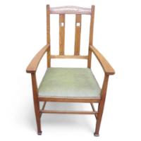 Pair of Arts and Crafts Oak Armchairs c.1900 - Thumbnail 1
