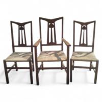Liberty and Co. A set of three rush seat dining chairs in the manner of C F A Voysey - Thumbnail 1